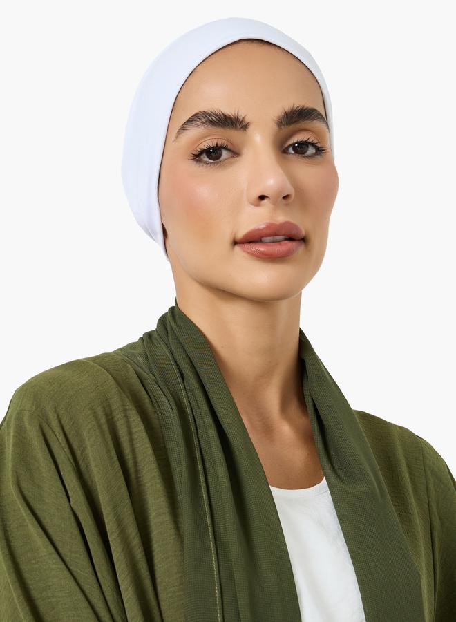 Take Two White Crystal Linen Pleated Tie Solid Hijab - Image 1
