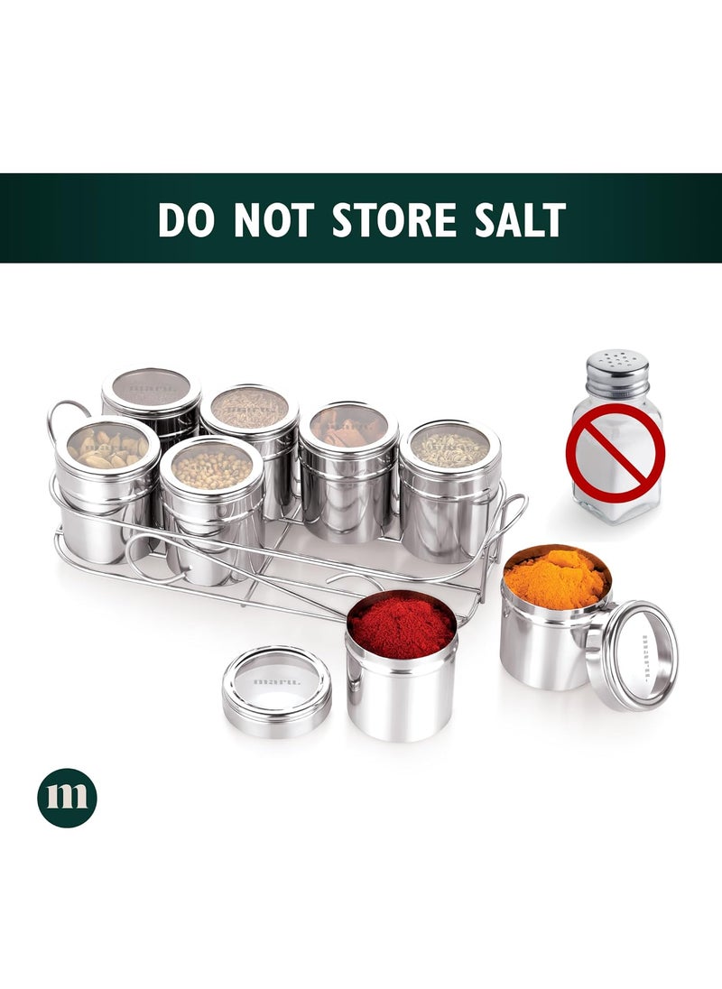 MARU - MARU 8 in 1 Stainless Steel Masala Boxes for Kitchen - 140ml Each Airtight Containers, Multipurpose Storage Dabba with See-Through Design & Easy Push Lid, Perfect Organizer for Spices, Herbs & More - Image 1