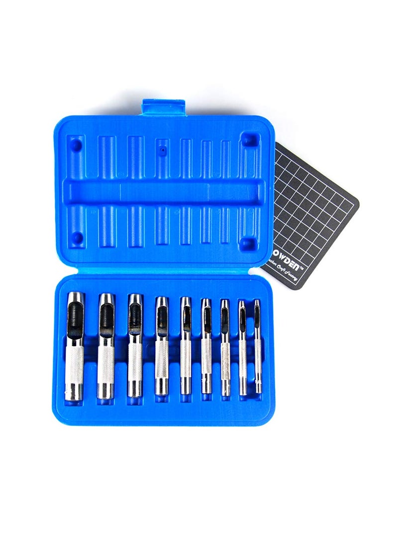 OWDEN OWDEN 9 Pieces Hollow Punch Set (1/8"-1/2") with A Free Cutting MAT, Leather Hole Punch Set  - Image 1