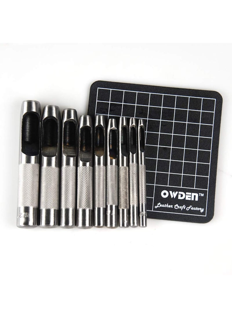 OWDEN OWDEN 9 Pieces Hollow Punch Set (1/8"-1/2") with A Free Cutting MAT, Leather Hole Punch Set  - Image 2