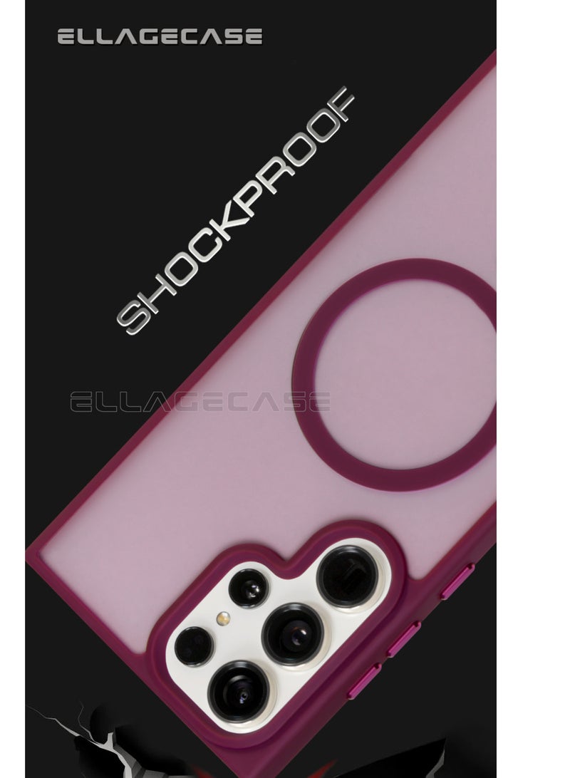 ELLAGECASE Burgundy Stylish Case for Samsung Galaxy S25 Ultra, Solid Camera Protection, Shockproof, Enhanced Protection, Compatible with MagSafe and Wireless Charging - Image 2