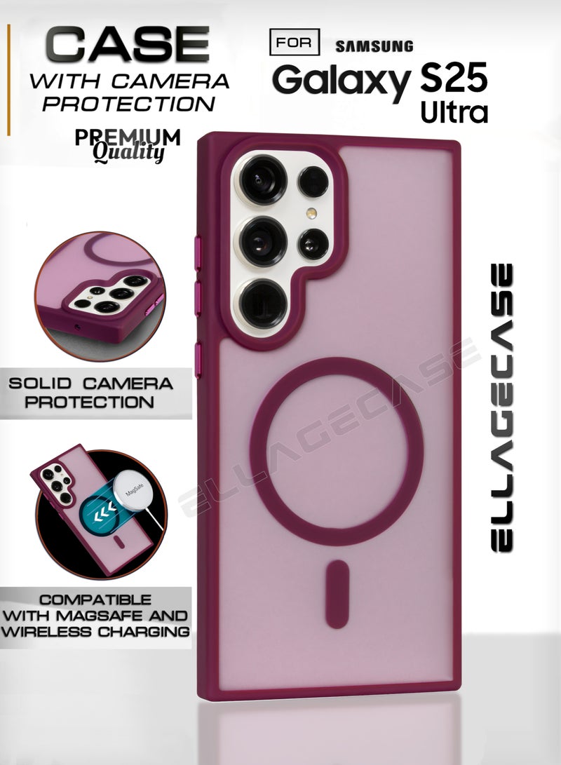 ELLAGECASE Burgundy Stylish Case for Samsung Galaxy S25 Ultra, Solid Camera Protection, Shockproof, Enhanced Protection, Compatible with MagSafe and Wireless Charging - Image 1