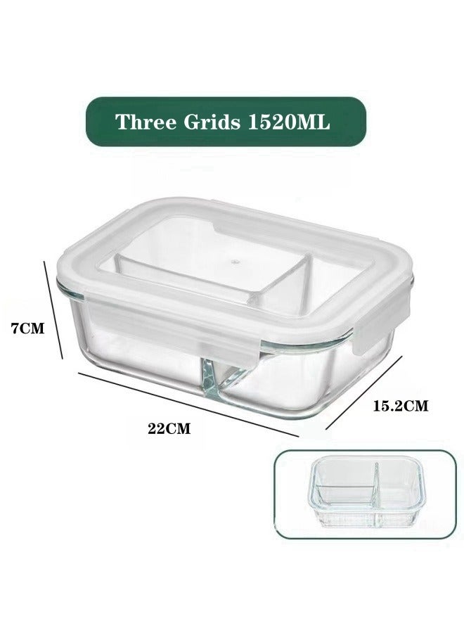 XiuWoo 2 Piece High Borosilicate Glass Microwaveable Large Lunch Boxes Divider Fruit Lunch Box 1520ml and 1520ml  - Image 3