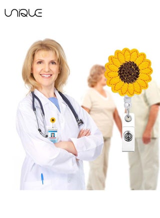 حامل بكرة شارة ، خياطة دقيقة ، بكرات شارة عباد الشمس قابلة للسحب حزام مقوى ، مشبك شارة للأطفال ، بكرة شارة مع مشبك تمساح ، حامل شارة رائع للنساء (1 قطعة) - view 4