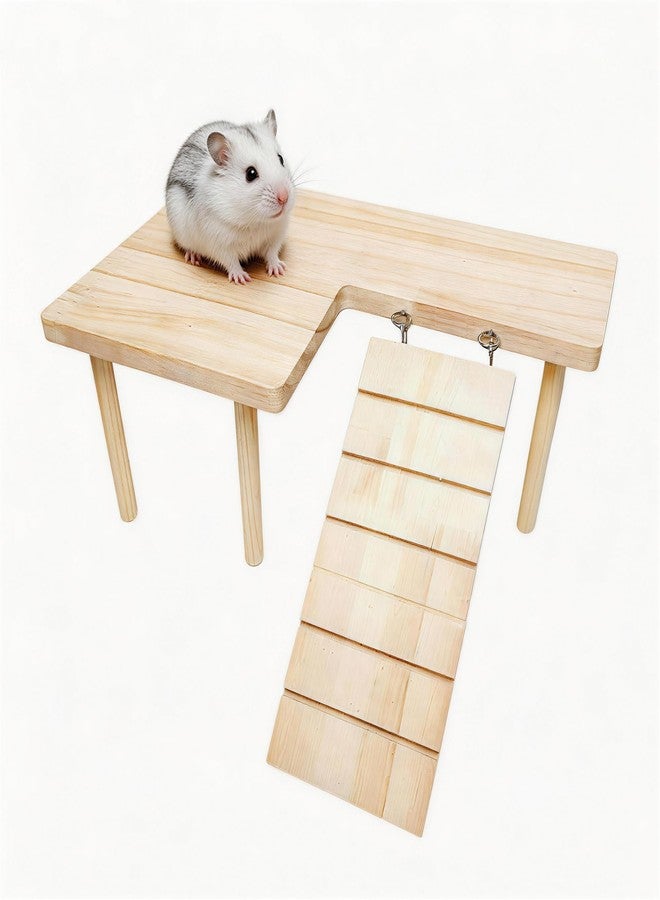 deepredcoast Wooden Hamster Platform with Climbing Ramp, Natural Wood Hamster Cage Platform, Hideout Play Area for Hamsters Mice, Eco-Friendly Hamster Accessories - Image 1