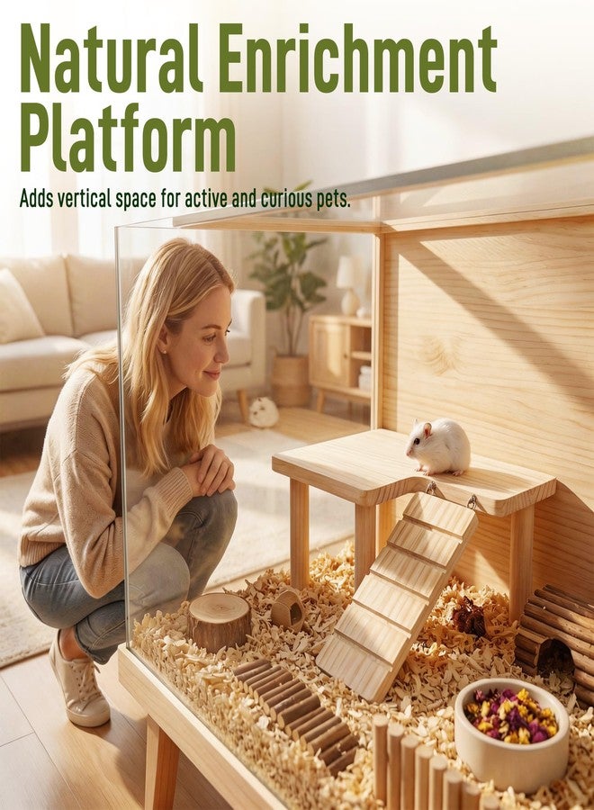 deepredcoast Wooden Hamster Platform with Climbing Ramp, Natural Wood Hamster Cage Platform, Hideout Play Area for Hamsters Mice, Eco-Friendly Hamster Accessories - Image 4