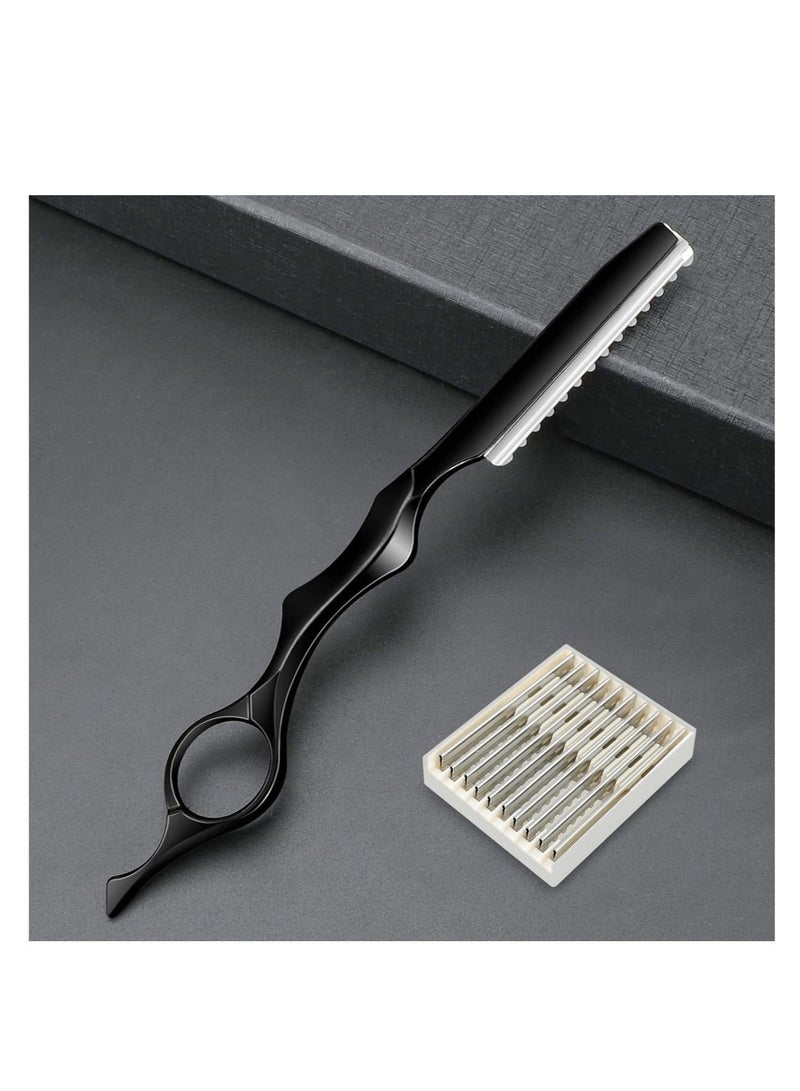 Captaintech Hair Thinning Knife, Professional Hair Styling Thinning Texturizing Cutting Faether Razor, with 10 Pcs Replacement Stainless Steel Blades, for Home Salon Use (Black) - Image 1