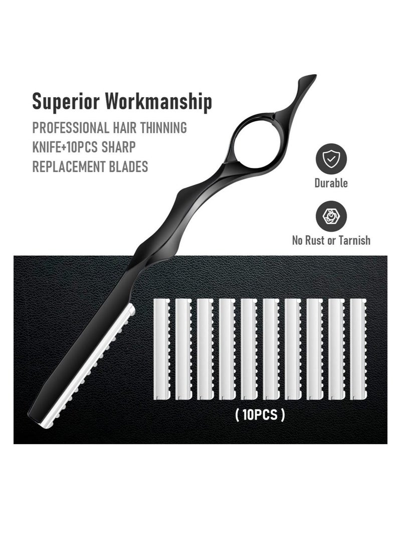 Captaintech Hair Thinning Knife, Professional Hair Styling Thinning Texturizing Cutting Faether Razor, with 10 Pcs Replacement Stainless Steel Blades, for Home Salon Use (Black) - Image 2