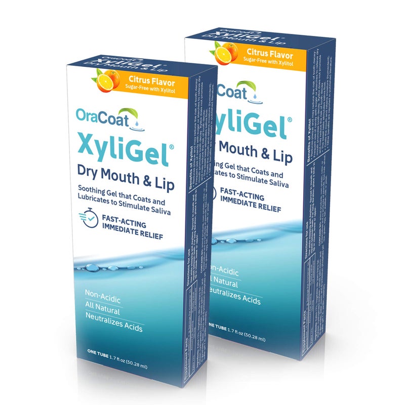 OraCoat XyliGel Dry Mouth Gel Soothing Citrus Oral Gel with Xylitol Lip Moisturizer for Very Dry Lips Lip Hydration SugarFree Relief 17 Fl Oz 2 Pack