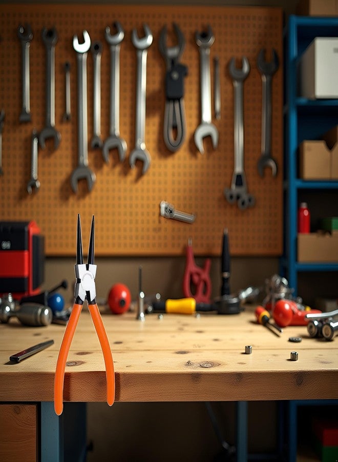 WsjiaboFux Orange Red Heavy Duty 7" EXTRA LONG External Straight Retaining Ring Clip Circlip Removal Plier Snap-Ring Pliers, Slip-Joint Pliers Side-Cutting Plier Sets Needle-Nose - Image 5