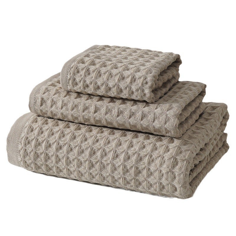 Cross-border new waffle towel cotton extra-large thickened adult household square towel bath towel cotton three-piece set(White, Square towel + face towel + bath towel) - Image 3