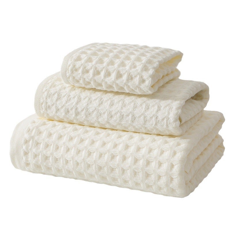 Cross-border new waffle towel cotton extra-large thickened adult household square towel bath towel cotton three-piece set(White, Square towel + face towel + bath towel) - Image 4