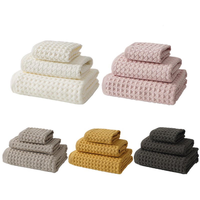 Cross-border new waffle towel cotton extra-large thickened adult household square towel bath towel cotton three-piece set(White, Square towel + face towel + bath towel) - Image 2