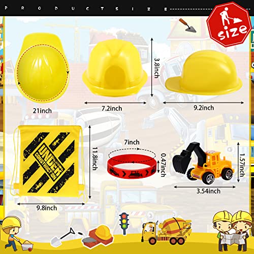 Sratte 55 Pieces Construction Vehicle Birthday Party Favors Supplies Set Construction Theme Hats Goodie Bags Stickers Bracelets and Truck Toys Bulk for Kids Award Party Supplies - Image 5