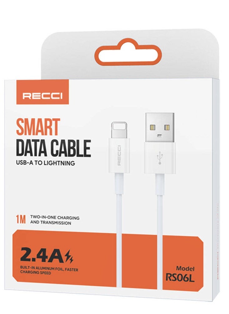 Recci - RECCI RS06L Lightning-USB Cable, White - 1m - Image 1