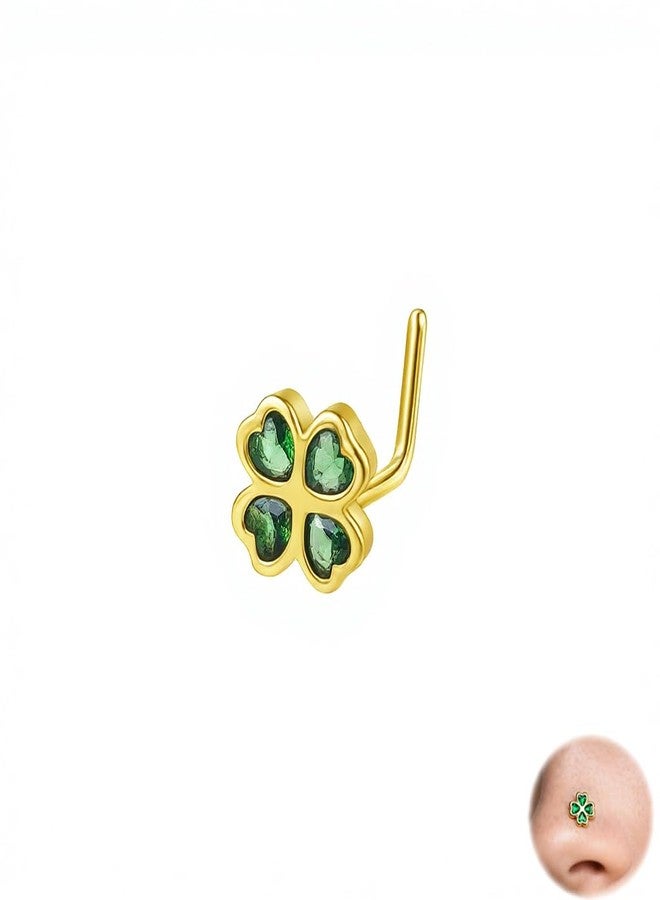 kepvrio St. Patrick's Day Nose Rings for Women Green Shamrock L-shaped Nostril Cartilage Lobe Stud Ring Stainless Steel Corkscrew Nose Piercing Jewelry Saint Patricks Day Body Jewelry Accessories(gold) - Image 1