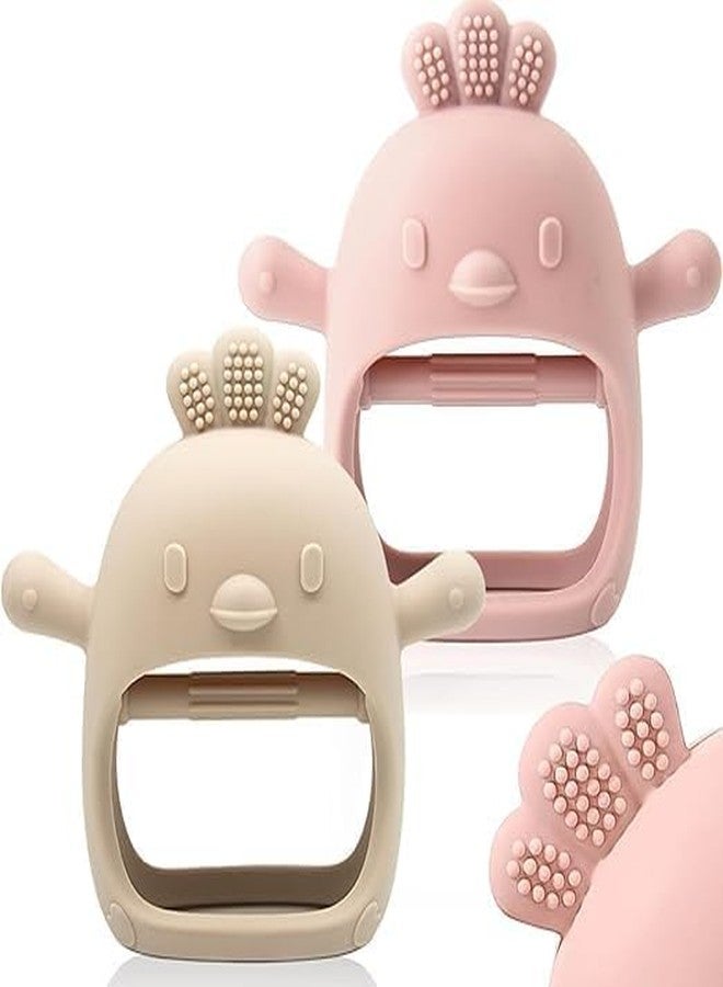 SADRUCHI Silicone & Wooden Baby Teether for 3+ Months, BPA-Free Food Grade Teething Toy with Wooden Ring, Soft Gum Soothing Chew Toy for Infants, Newborn Babies Boys & Girls (Beige - Baby Teether ( Cream + Pink )) - Image 1