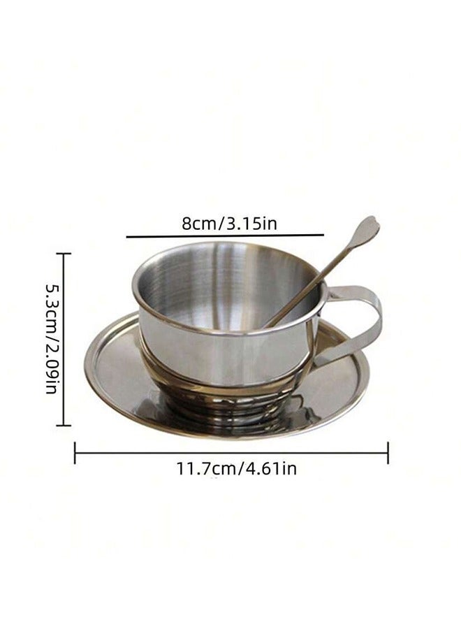 1 Set Stainless Steel Coffee Cup, with Spoon and Saucer, European Style Coffee Cups, Espresso Cups, Cappuccino Cups for Milk, Tea in Silver  - Image 2