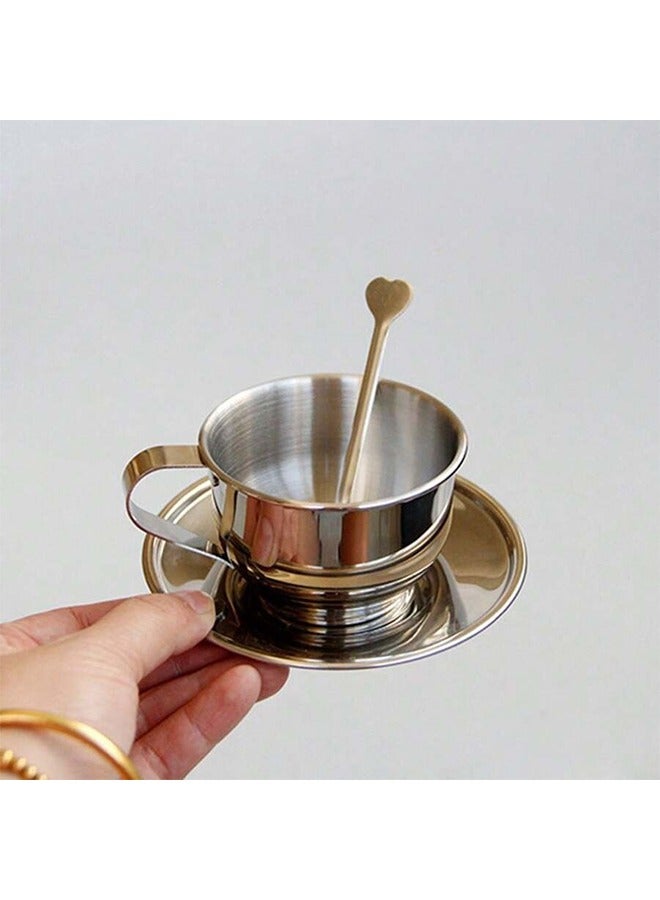 1 Set Stainless Steel Coffee Cup, with Spoon and Saucer, European Style Coffee Cups, Espresso Cups, Cappuccino Cups for Milk, Tea in Silver  - Image 5