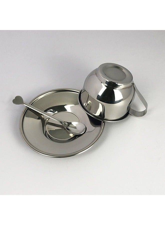 1 Set Stainless Steel Coffee Cup, with Spoon and Saucer, European Style Coffee Cups, Espresso Cups, Cappuccino Cups for Milk, Tea in Silver  - Image 4