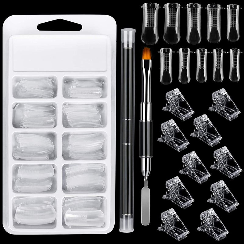 COSBAY Poly Gel Quick Building Nail Set100Pcs False Nail Mold Clear Nail Extension Form Tips10 Nail Tips Clip And 1Pcs DualEnded Poly Extension Brush Picker For Polygel ExtensionHome Salon - Image 1