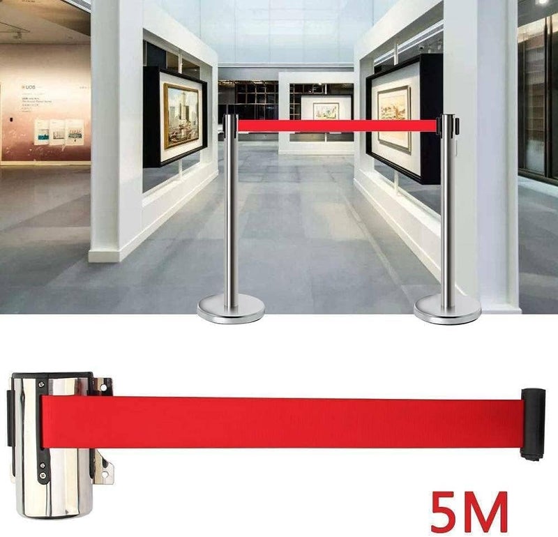 Telescopic guardrail Belt, Retractable Belt Barrier,Wall Mounted Belt Security, 5m Stainless Steel Retractable Belt Barrier, for Museum/Cinema Crowd Control and Stanchion Queue - Image 2