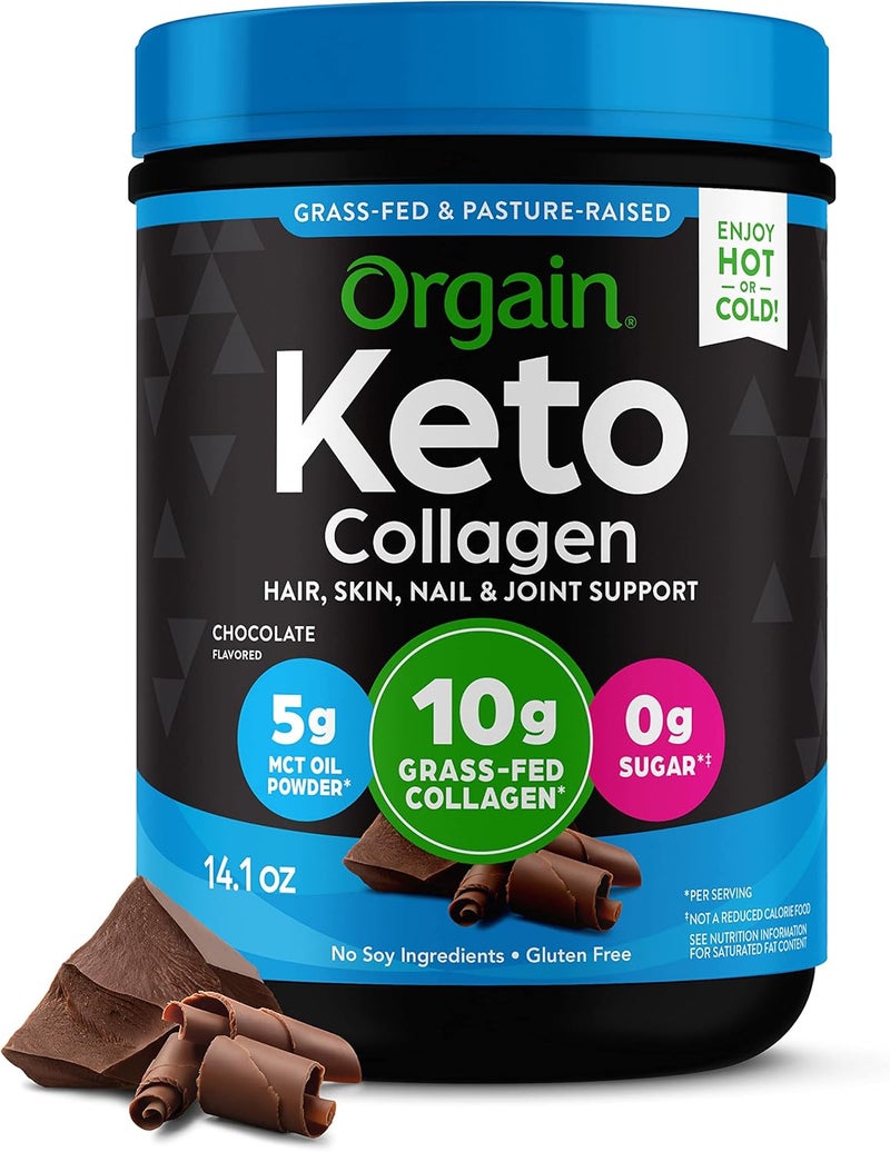 Orgain Keto Collagen Protein Powder with MCT Oil Chocolate  Paleo Friendly Grass Fed Hydrolyzed Collagen Peptides Type I and III Dairy Free Gluten Free Soy Free 088 Lb Packaging May Vary - Image 1