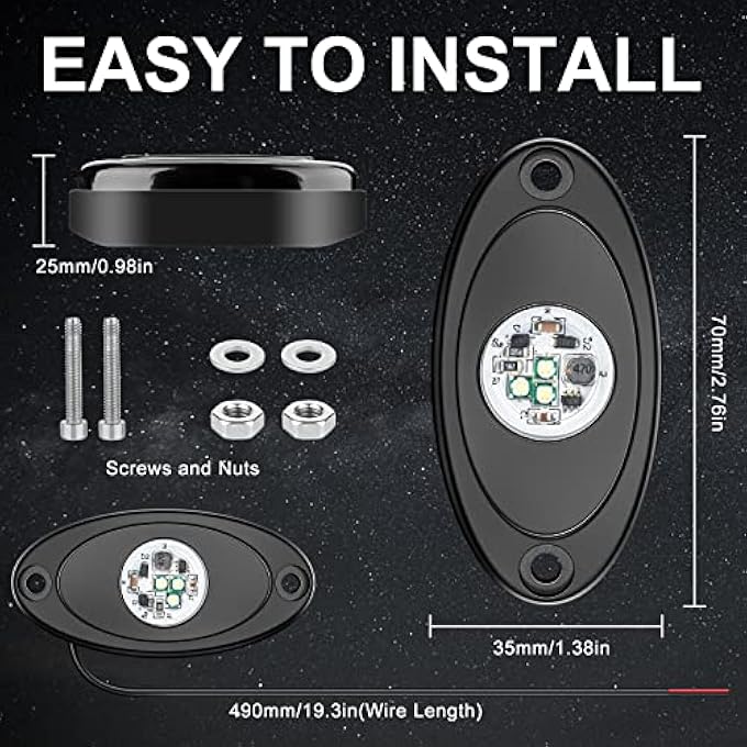 YONEDA Led Rock Lights 4Pods Waterproof Led Neon Underglow Light For Car Truck Atv Utv Suv Jeep Offroad Boat Underbody Glow Trail Rig Lamp White - Image 5