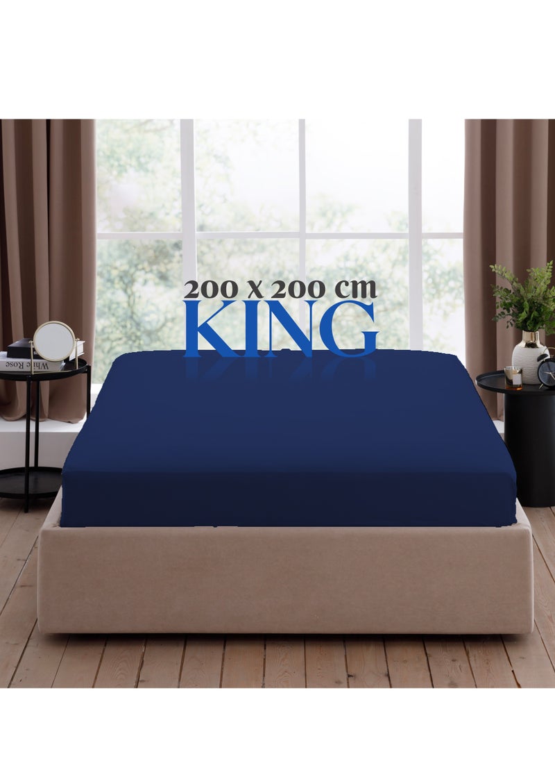 Infinitee Xclusives Infinitee Xclusives King Size Fitted Sheet (200 cm x 200 cm) – 40cm Deep Pocket Bed Sheet – Soft Microfiber – Shrink Resistant Bed Sheet – 1 Fitted Bed Sheet Only (Dark Blue)  - Image 2