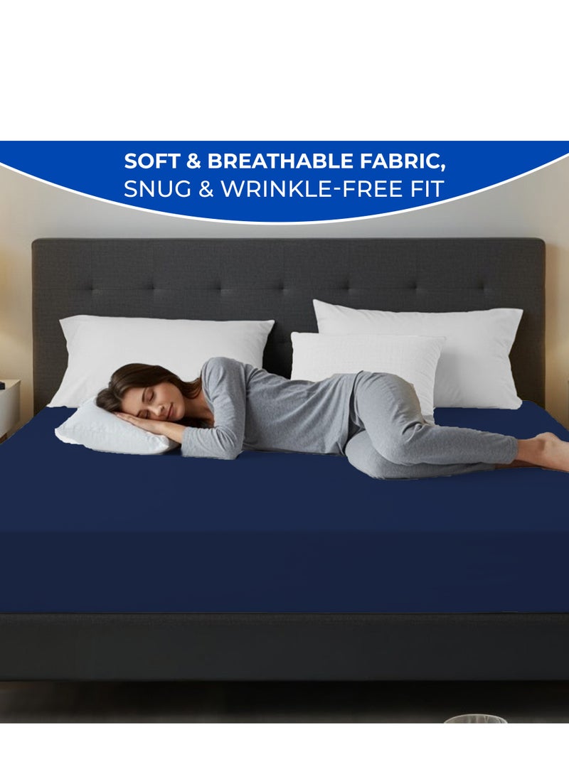 Infinitee Xclusives Infinitee Xclusives King Size Fitted Sheet (200 cm x 200 cm) – 40cm Deep Pocket Bed Sheet – Soft Microfiber – Shrink Resistant Bed Sheet – 1 Fitted Bed Sheet Only (Dark Blue)  - Image 3