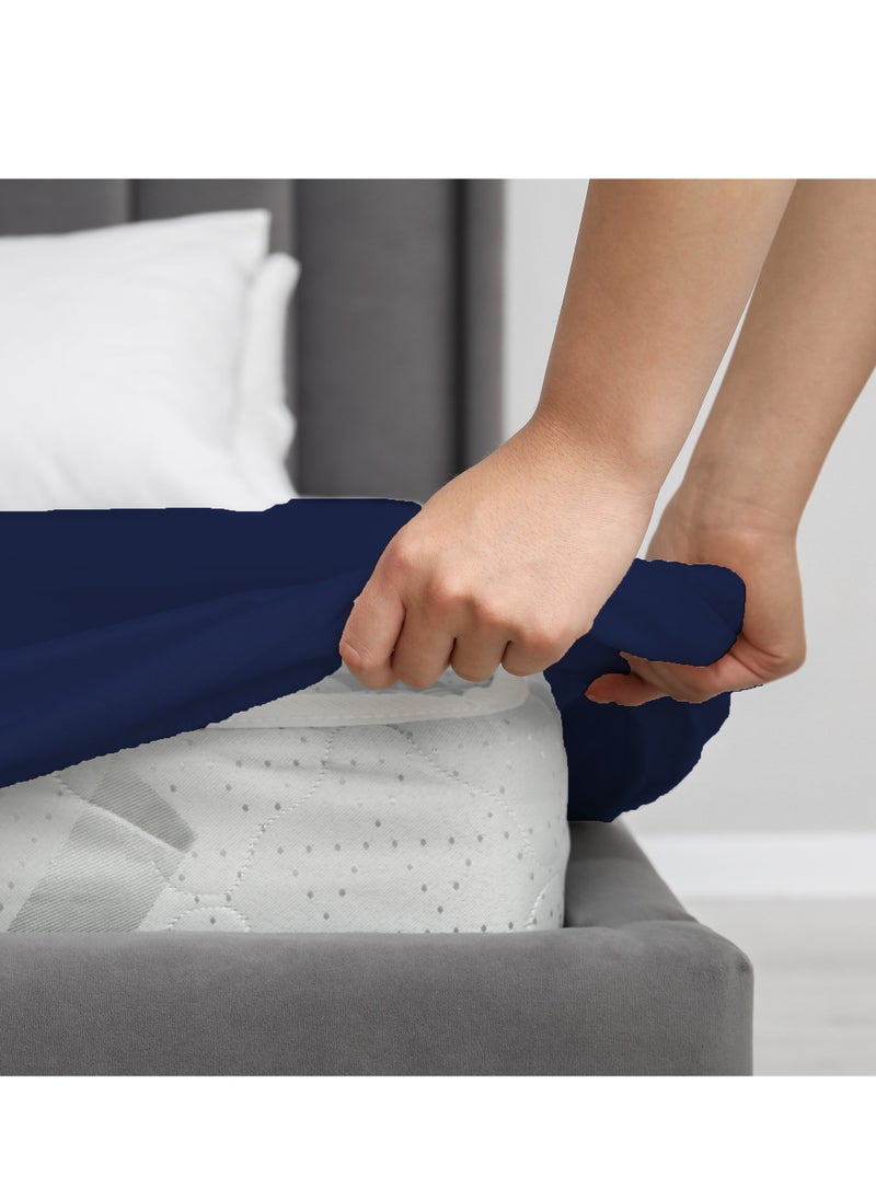 Infinitee Xclusives Infinitee Xclusives King Size Fitted Sheet (200 cm x 200 cm) – 40cm Deep Pocket Bed Sheet – Soft Microfiber – Shrink Resistant Bed Sheet – 1 Fitted Bed Sheet Only (Dark Blue)  - Image 5
