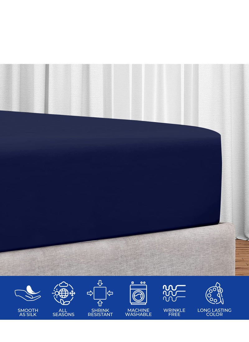 Infinitee Xclusives King Size Fitted Sheet (200 cm x 200 cm) – 40cm Deep Pocket Bed Sheet – Soft Microfiber – Shrink Resistant Bed Sheet – 1 Fitted Bed Sheet Only (Dark Blue)
