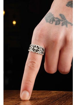 The Collection Sailor Compass Ring Adjustable Men's Silver Plated Oldschool Compass Ring  - Image 1