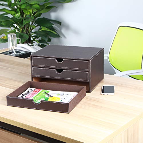 RHCSZ Stackable 3-Drawer Desk Organizer, Executive Office Supplies Desktop Filing A4 File Cabinet/Holder, Leather Storage Box for Document/Paper/Home Decor Accessories (brown)… - Image 5