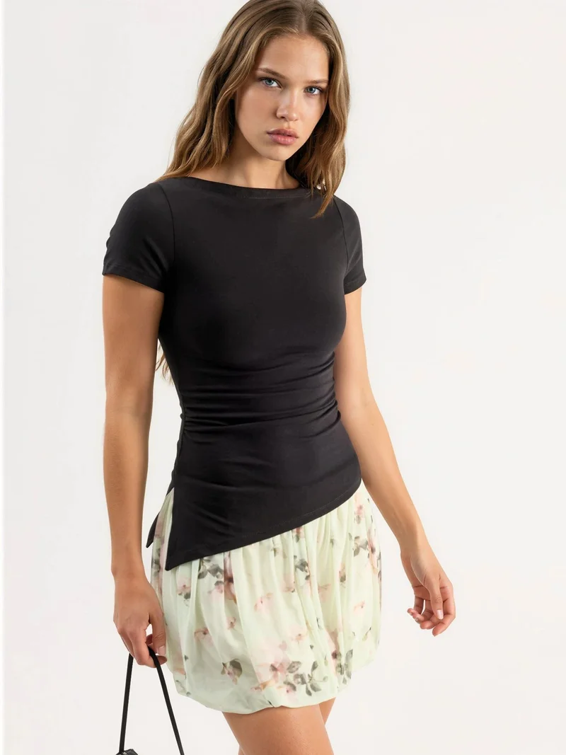 Busem BUSEM Slim Fit Slit Detailed Draped Blouse