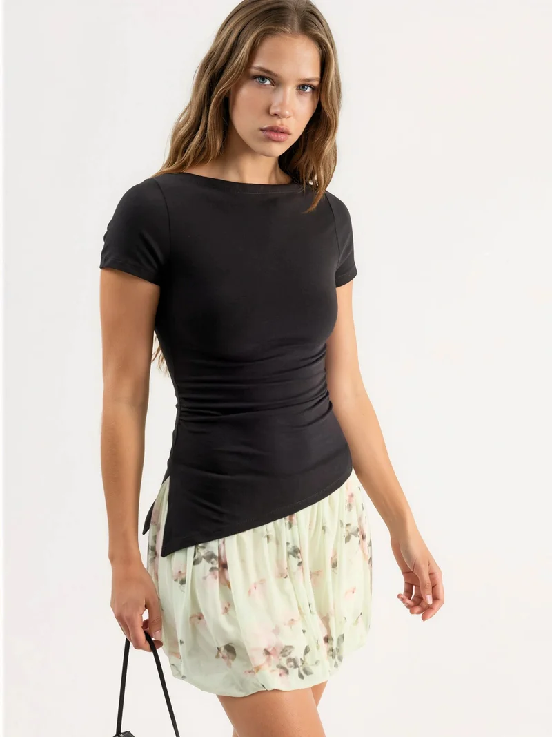 بوسيم BUSEM Slim Fit Slit Detailed Draped Blouse