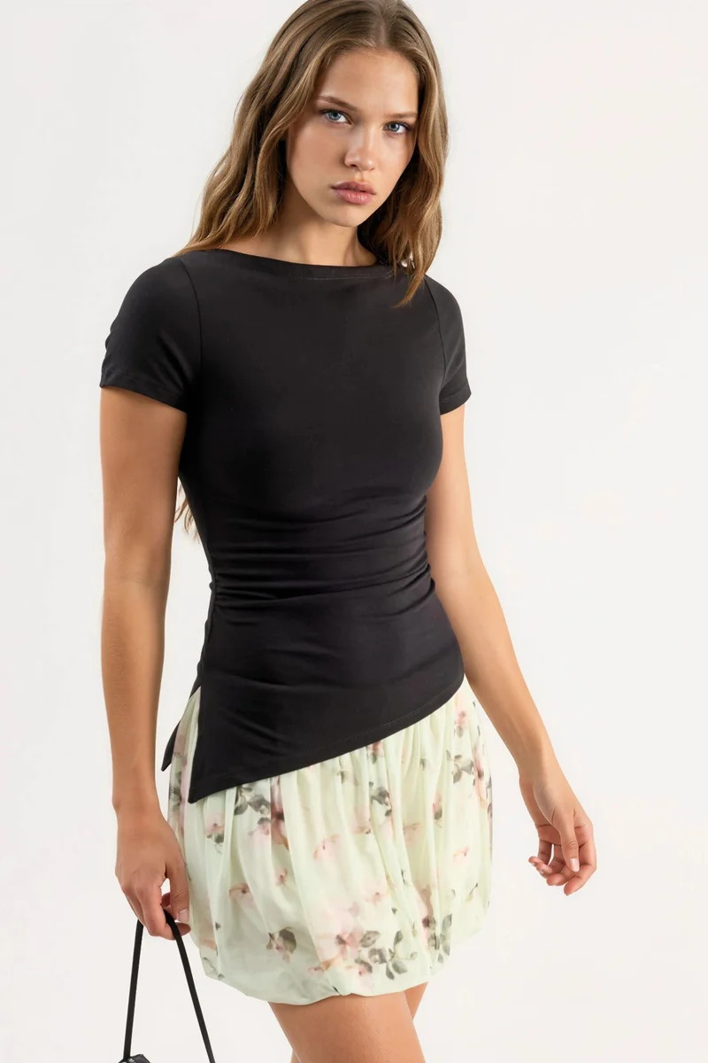 بوسيم BUSEM Slim Fit Slit Detailed Draped Blouse