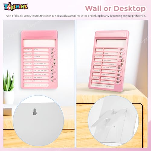Toyshine Portable Self-Discipline Chores Chart | Schedule Tracker with15 Pcs Blank Paper Sliding Morning Routine | Daily Checklist Board Planning Reminder for Home School Office - Pink - Image 3
