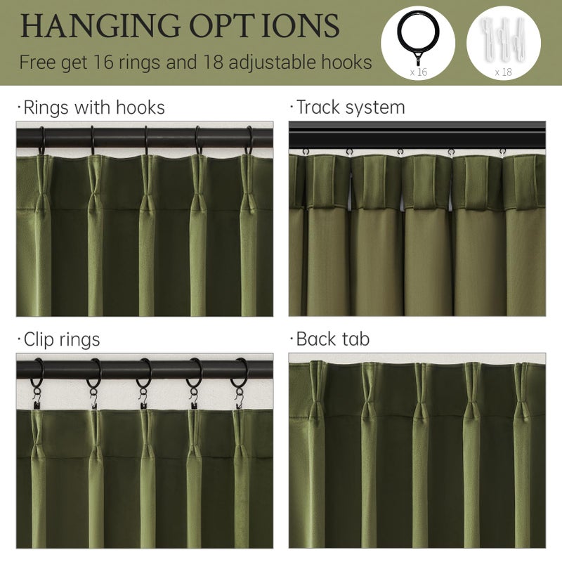 Drapenova Olive Green Velvet Blackout Curtains 84 Inches 2 Panels Forest Green Elegant Vintage Pinch Pleated Drapes for Living Room Bedroom Thermal Soundproof Back Tab Window Panels,W40 x L84,Home Decor - Image 4