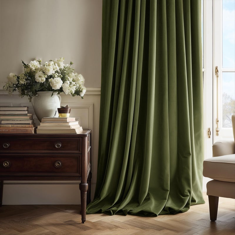 Drapenova Olive Green Velvet Blackout Curtains 84 Inches 2 Panels Forest Green Elegant Vintage Pinch Pleated Drapes for Living Room Bedroom Thermal Soundproof Back Tab Window Panels,W40 x L84,Home Decor - Image 5