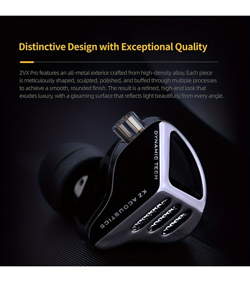 KZ Zvx Pro In Ear HiFi Wired Headphones Acoustic Tuning All Metal Moving Coil IEM With Mic Equipped With Bass Driver Unit And Detachable OFC Cable For Gaming And Musicians - Image 1