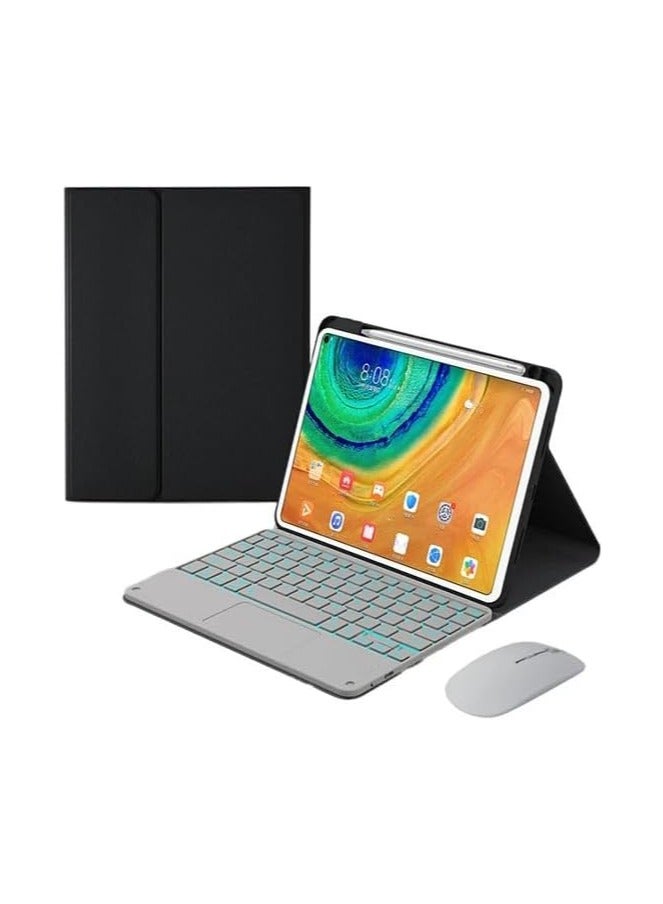 عام غطاء لوحة مفاتيح مضاءة متوافق مع Huawei MatePad Pro 12.2 بوصة 2024، يحتوي على لوحة مفاتيح بلوتوث قابلة للفصل، ماوس، وغطاء حماية مع حامل قلم.