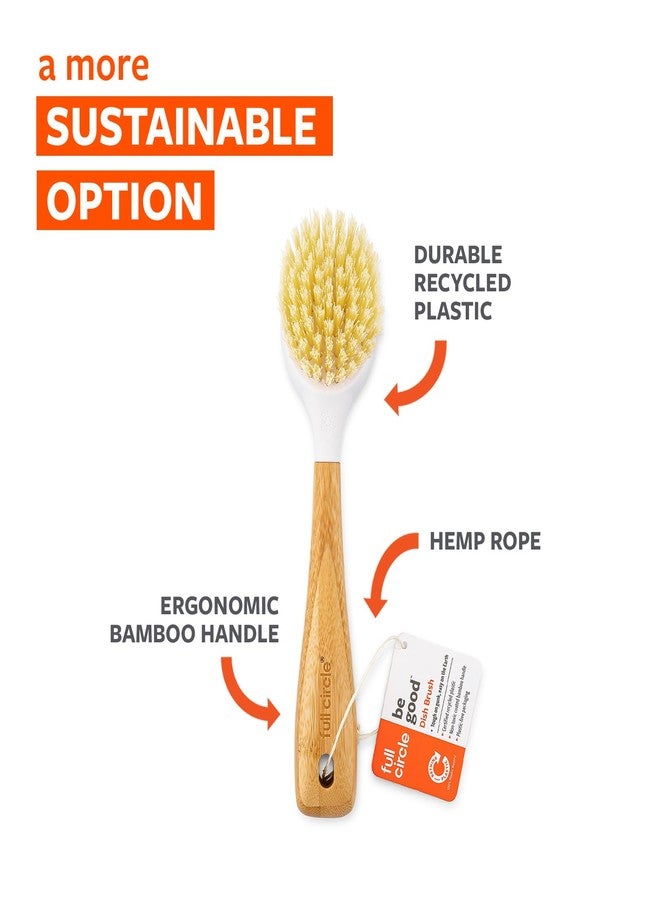 Full Circle Be Good Bamboo Handle Dish Brush - Sustainable Kitchen Cleaning with Tough Bristles - Natural Dish Scrubber & Cast Iron Cleaner - Long Handle Brush for Dishes, Pots, and Pans, White - Image 2
