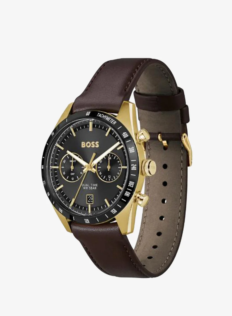 BOSS Analogue Multifunction Quartz analog Watch with Leather Strap