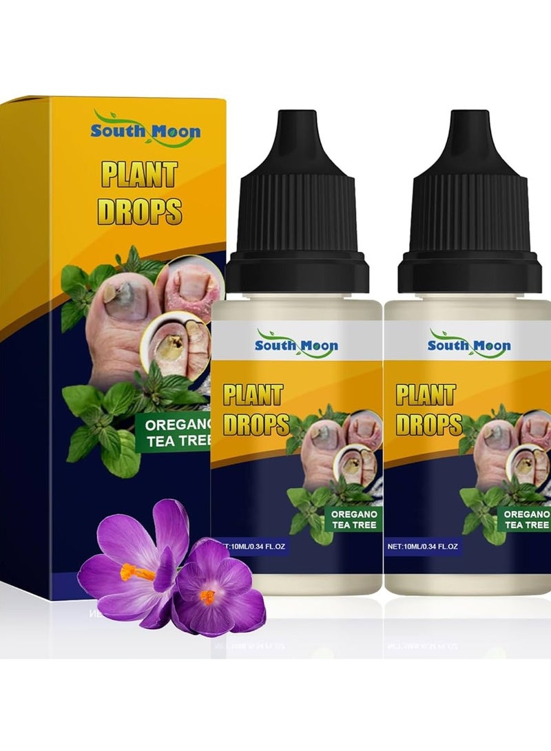 SOUTH MOON 2 Pcs Plant Drops Nail Care Oregano Tea Tree Plant Drops for Nail Fungus Treatment Serum for Toenails and Fingernails Oregano Oil Fungal Nail Renewal Anti Fungus Nail Repair Gel 2x10ml - Image 1