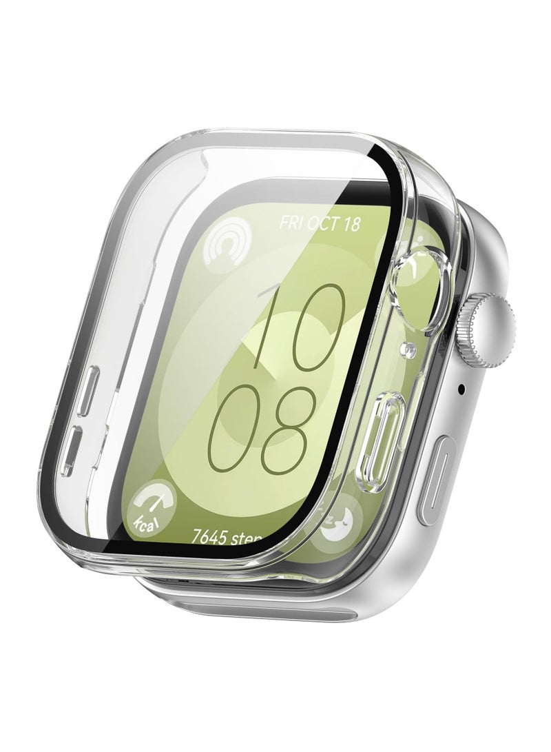 غلاف واقٍ لساعة HUAWEI WATCH FIT 3 مقاوم للخدش والصدمات من جميع الجهات مصنوع من البولي كربونات الصلب مع غطاء زجاج مقسى كامل متوافق مع ساعة هواوي واتش فيت 3،مسح - Image 1