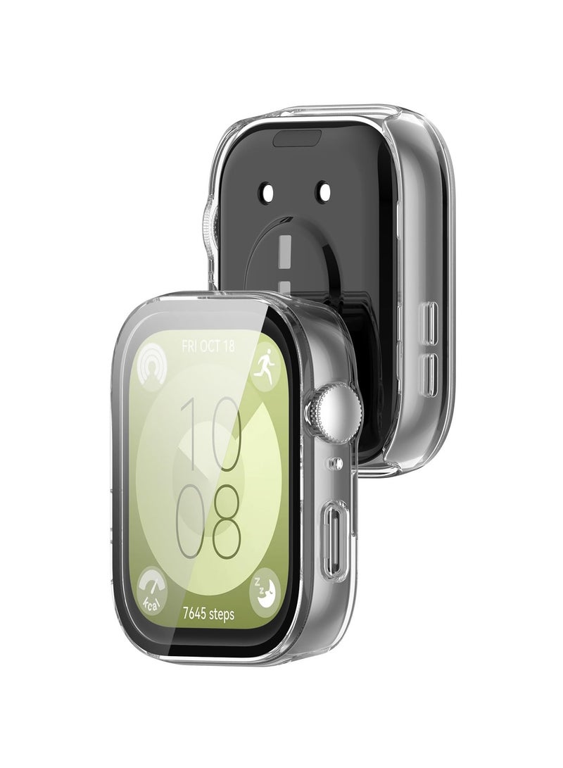 غلاف واقٍ لساعة HUAWEI WATCH FIT 3 مقاوم للخدش والصدمات من جميع الجهات مصنوع من البولي كربونات الصلب مع غطاء زجاج مقسى كامل متوافق مع ساعة هواوي واتش فيت 3،مسح - Image 5