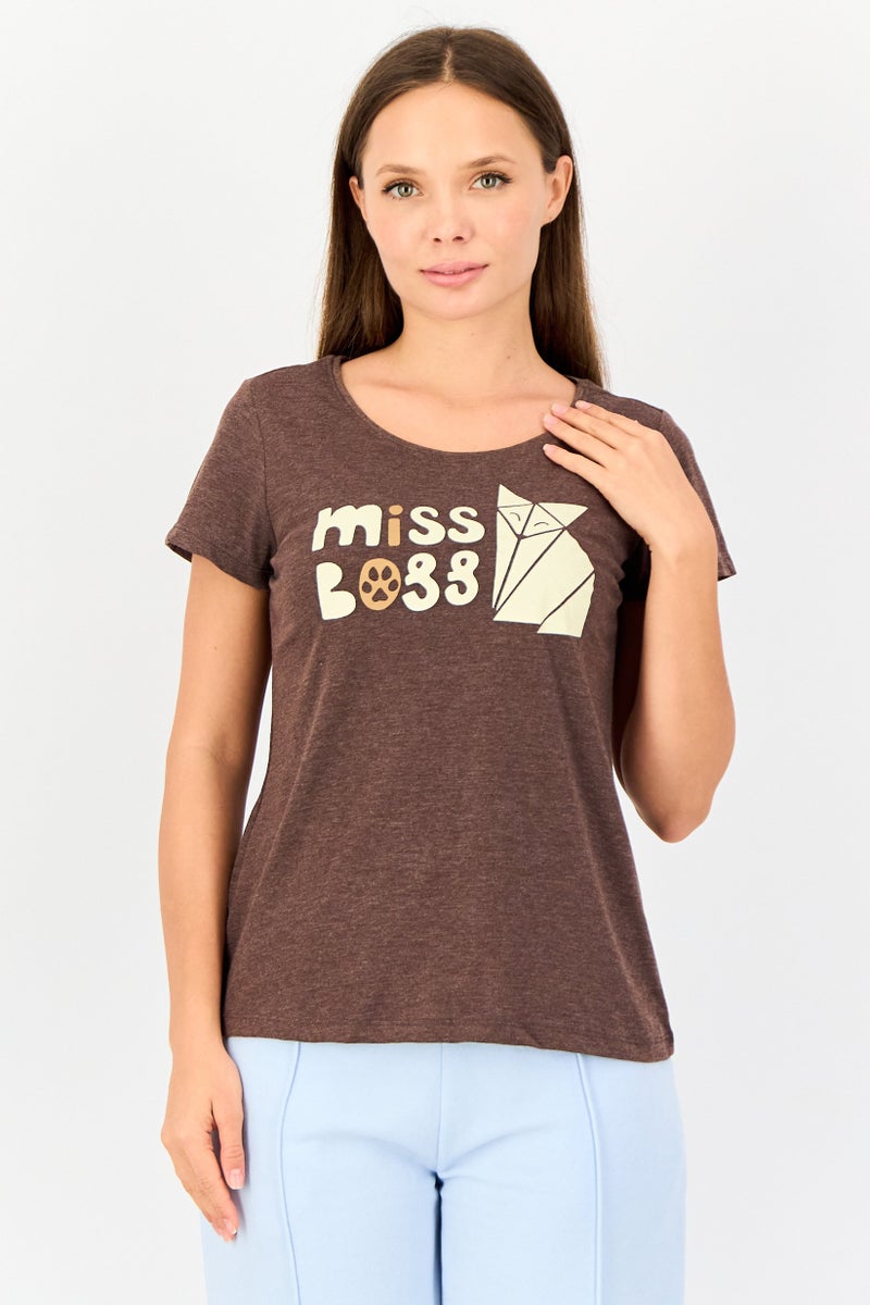 Zivame X Rosaline Women Graphic Print Pyjamas T-Shirt, Brown - Image 1