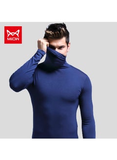 Generic Mens Slim Fit Turtleneck Thermal Top Comfortable Thin Base Layer Sapphire Blue  - Image 1