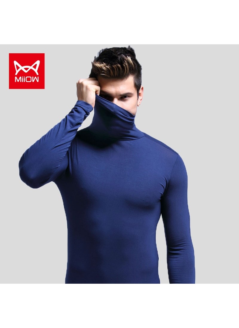 Generic Mens Slim Fit Turtleneck Thermal Top Comfortable Thin Base Layer Sapphire Blue  - Image 1